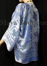 Light Blue Jacket Kimono Burnout Velvet Short No Fringe Hand Dyed Maya Matazaro