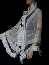 Ivory Shawl Scarf Wrap Silk Beaded Burnout Velvet Triangle Ruffles Maya Matazaro