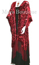 Burnout Velvet Dark Red Caftan Kimono Art Nouveau Made in USA By Maya Matazaro