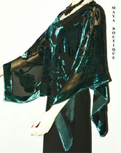 Silk Burnout Velvet Poncho Kimono Top Turquoise & Black No Fringe Maya Matazaro