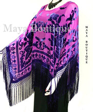 Silk Burnout Velvet Poncho Kimono Top Shawl Magenta & Purple Maya Matazaro