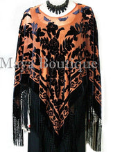 Tangerine Black Silk Burnout Velvet Poncho Kimono Top Shawl Maya Matazaro