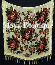 Piano Shawl Scarf Wrap Vanilla Victorian Rose Silk Burnout Velvet All Beaded