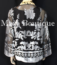 Maya Matazaro Silver Gray Jacket Kimono Burnout Velvet Short No Fringe