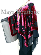 Maya Matazaro Layered Poncho Top Silk Burnout Velvet & Chiffon Red & Black