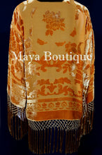 Orange Kimono Silk Burnout Velvet Fringe Jacket Short Maya Matazaro