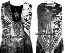 Piano Shawl Scarf Silver Gray Burnout Velvet Square With Fringes Maya Matazaro