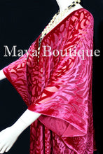 Maya Matazaro True Red Camellia Burnout Velvet Caftan Kimono Jacket USA Made