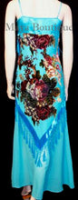 Dress Gown Turquoise Silk Burnout Velvet Beaded Victorian Roses Maya Boutique S