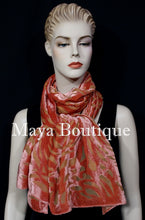 Maya Matazaro Tangerine Camellia Shawl Wrap Scarf Burnout Velvet Elegant!