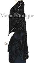 Black Camellia Burnout Velvet Caftan Kimono Duster Jacket Maya Matazaro USA Made