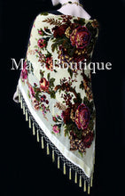 Piano Shawl Scarf Wrap Vanilla Victorian Rose Silk Burnout Velvet All Beaded