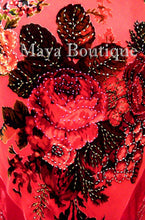 Dress Gown Red Silk Burnout Velvet Beaded Victorian Roses Maya Matazaro L