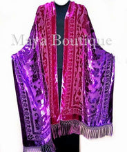 Maya Matazaro Wearable Art Silk Wrap Shawl Scarf Hand Dyed Magenta Purple Velvet Extra Long 110"