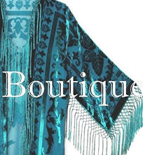 Kimono Burnout Velvet Silk Fringe Jacket Teal Turquoise Maya Matazaro