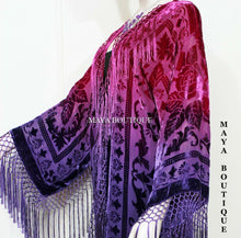 Hand Dyed Burnout Velvet Kimono Jacket Purple Magenta Maya Matazaro Made in USA