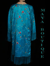 Silk Kimono Duster Coat Kimono All Embroidered & Lined Turquoise Maya Matazaro