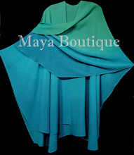 Hand Dyed Maya Matazaro Silk Chiffon Cape Ruana Caftan Wrap Aqua Blue Ombre