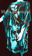 Caftan Dress Kimono Silk Burnout Velvet Teal Black Hand Dyed Maya Matazaro
