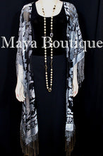 Silver Gray Caftan Duster Fringe Jacket Kimono Burnout Velvet Maya Matazaro