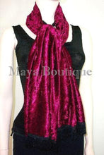 Burgundy Crush Velvet Scarf With Fringes Maya Matazaro MADE IN USA