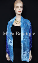 Maya Matazaro Hand Dyed Turquoise Blue Camellia Shawl Wrap Scarf Burnout Velvet