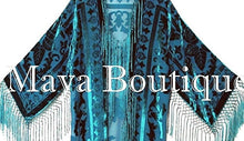 Kimono Burnout Velvet Silk Fringe Jacket Teal Turquoise Maya Matazaro