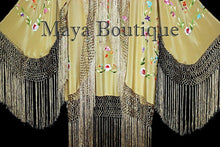 Gold Beige Silk Embroidered Fringe Jacket Flamenco Kimono Multi Maya Matazaro