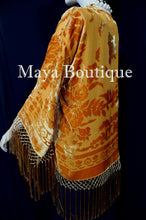 Orange Kimono Silk Burnout Velvet Fringe Jacket Short Maya Matazaro
