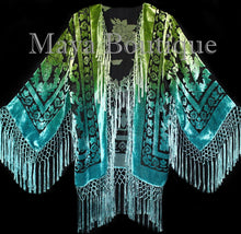 Art to Wear Devore Velvet Kimono Jacket Hand Dyed Green Turquoise Maya Matazaro