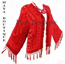 Red Silk Flapper Style Jacket Short Kimono Beaded Burnout Velvet Maya Matazaro