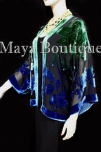 Silk Velvet Jacket Short Kimono No Fringe Hand Dyed Green Blue Maya Matazaro