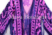 Fringe Jacket Kimono Duster Bolero Silk Burnout Velvet Pink Purple Short Maya