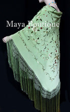 Silk Embroidered Flamenco Piano Shawl Wrap Mint Green Hand Dyed Maya Matazaro