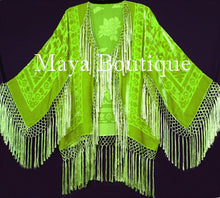 Fringe Jacket Short Kimono Duster Silk Burnout Velvet Lime Maya Boutique