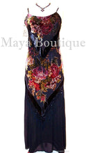 Dress Gown Black Silk Burnout Velvet Beaded Victorian Roses Maya Matazaro M