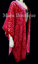 Maya Matazaro True Red Camellia Burnout Velvet Caftan Kimono Jacket USA Made