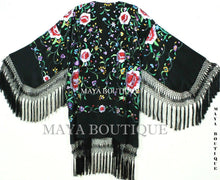 Embroidered Silk Fringe Jacket Flamenco Kimono BLACK MULTI Short Maya Boutique