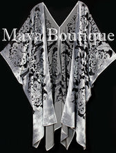 Maya Matazaro Baroque Burnout Velvet Caftan Kimono Jacket Silver Black USA Made
