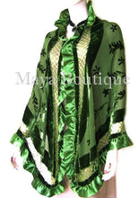 Silk Shawl Wrap Beaded Burnout Velvet Green Triangle Satin Ruffles Maya Matazaro