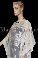 Burnout Velvet Caftan Dress Duster Kimono Ivory No Fringes Maya Matazaro USA