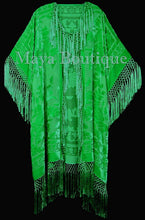 Apple Green  Kimono Duster Fringe Jacket Silk Burnout Velvet Maya Matazaro Plus
