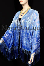 Wearable Art Blue Ombre Velvet Kimono Jacket Hand Dyed Short Maya Matazaro