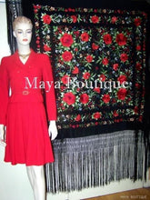 Red Roses Hand Embroidered Flamenco Silk Piano Shawl Huge 90" Maya Matazaro