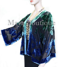 Silk Velvet Jacket Short Kimono No Fringe Hand Dyed Green Blue Maya Matazaro