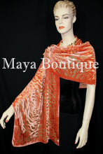 Maya Matazaro Tangerine Camellia Shawl Wrap Scarf Burnout Velvet Elegant!