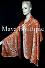 Maya Matazaro Tangerine Camellia Shawl Wrap Scarf Burnout Velvet Elegant!