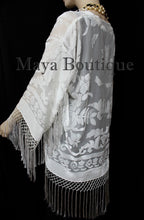 Maya Matazaro Ivory Fringes Jacket Kimono Short Coat Silk Burnout Velvet