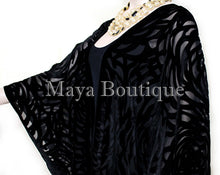 Black Camellia Burnout Velvet Caftan Kimono Duster Jacket Maya Matazaro USA Made