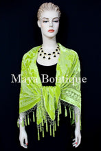Lime Green Piano Shawl Scarf Wrap All Beaded Silk Burnout Velvet Maya Matazaro